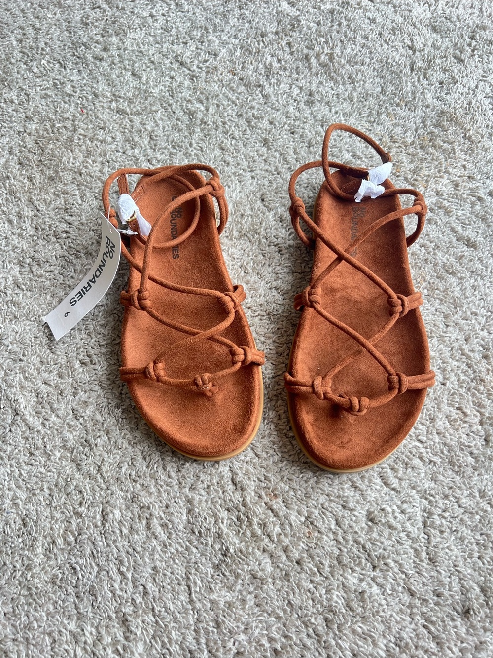 Women's Rust Suede Lace-Up Flat Sandals. Size 6